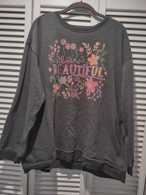 Natural Life Beautiful Floral Graphic Sweatshirt - Gray with Pink Accents